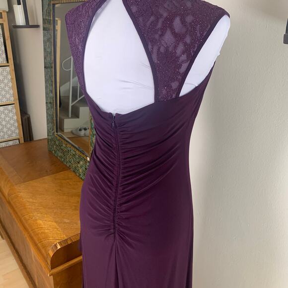 R&M Richards Petite Sz 10P Ruched Bum Long Dress Rhinestone Plum Wine Cocktail - Picture 13 of 16